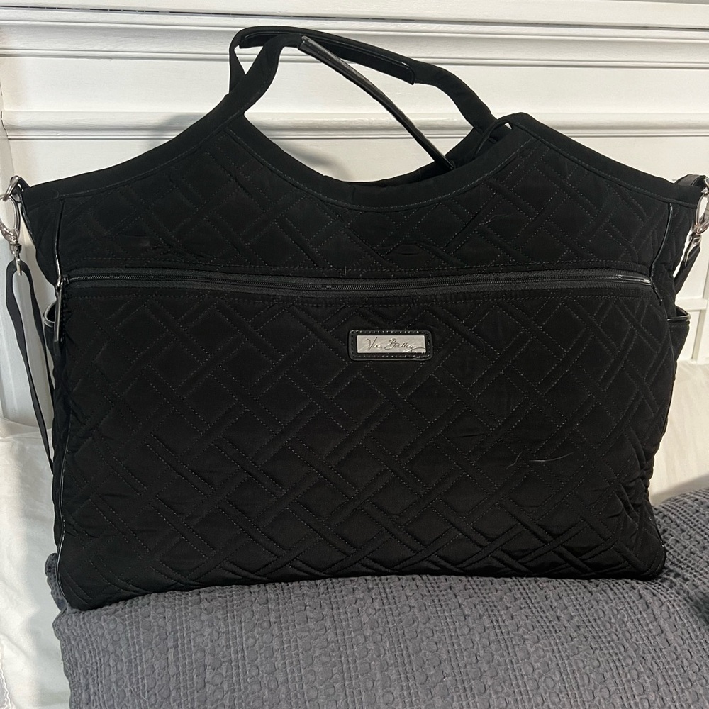 Vera Bradley, black carry-on, travel bag with leather handle and body strap